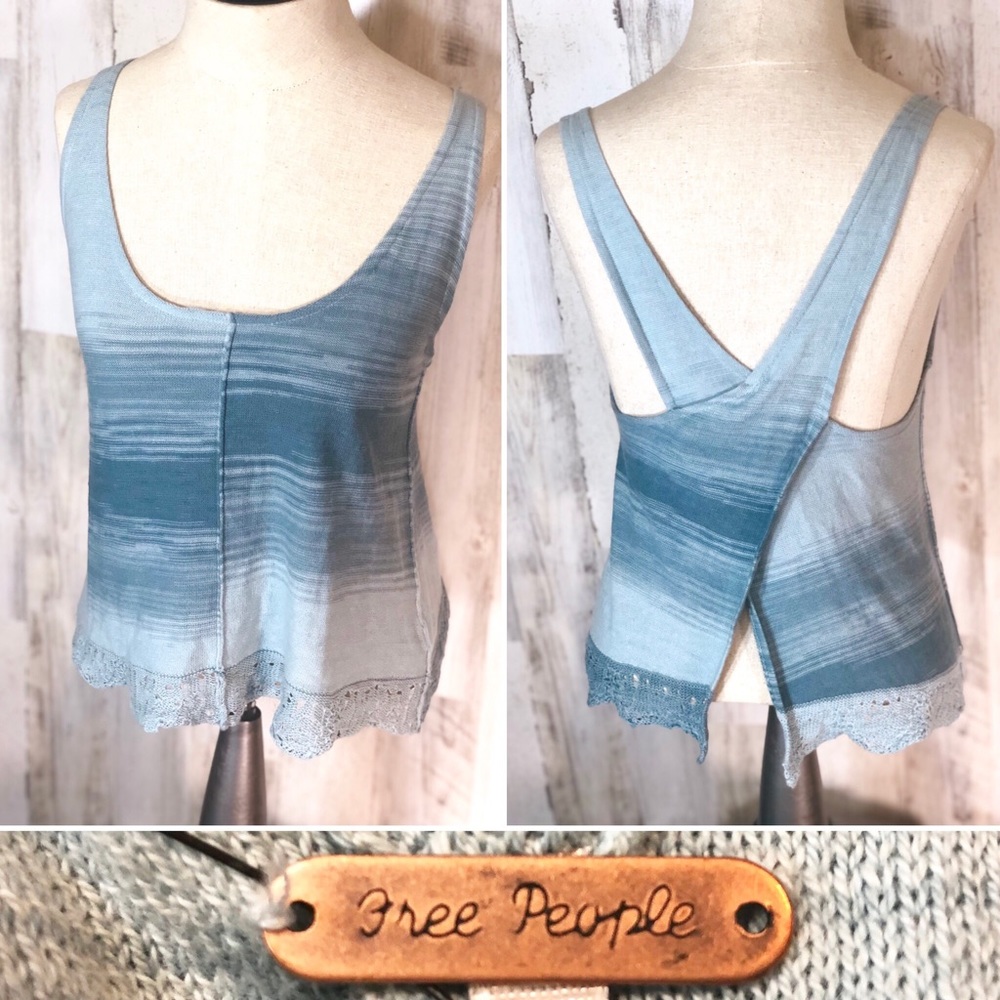 XS Free People Blue Ombré Crochet Tank
